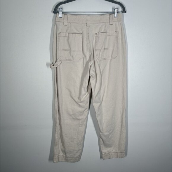 Old Navy Women 6 Cream Twill Cotton High-Waisted Straight Utility Carpenter Pant - Picture 7 of 10